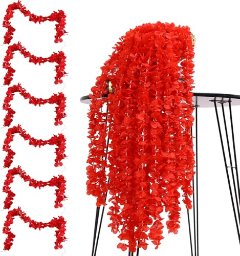 ZenyTra 6 Stück 100cm Rote Blumengirlande | Künstliche Yanglan-Blumen Ranken mit Seidenblüten | Hängende Girlanden Deko für Hochzeit, Garten, Hausdekoration | Kunstblumen Draußen Wetterfest