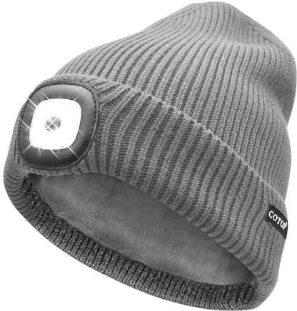 COTOP Mütze mit licht, Wintermütze Herren Damen, Strickmütze mit Stirnlampen, Geschenke Männer für Joggen, Lauf, Ski, Radfahren, Camping