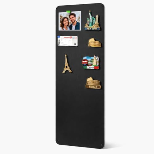 LYZZXI Magnettafel Schwarz für schmale Wandflächen: Reiseschätze im Blick | Reisemagnete Display Board aus Metall als matte Magnetwand für Fotos & Souvenirs – 30 × 70 cm für Küche & Flur