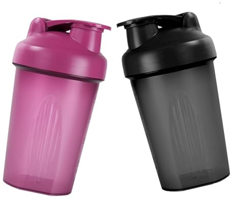 unbholkk Protein Shaker, Eiweiß Shake Becher Mit Kugel, 500ml Eiweiß Shaker, Auslaufsicher, BPA Frei, Langlebiger, Shaker Proteinshake für Cremige Whey Proteinpulver (Schwarz+Lila, 500ml)