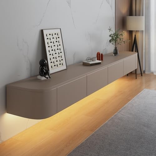 HYANXUE Schwebender TV-Ständer, Wandmontierte TV-Regale Mit Tür, TV Medienkonsole, Schwebender TV-Schrank Großes Lager TV-Bank Unter Dem Fernseher (Khaki+LED, 300CM/118,1)