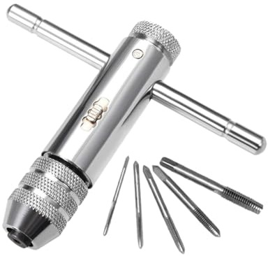 HAMPPLIES Llave de Carraca Ajustable con Mango T para Machos de Roscar M3-M8 Herramienta Manual Compacta y Ligera para Roscado Uso Montaje y Reparación