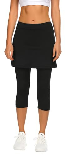 PINSPARK Gonna da Tennis da Donna, Gonna a Vita Alta con Pantaloncini sotto, Pantaloni a Culottes Lunghi Fino al Ginocchio, Gonna da Corsa 2 in 1 Pantaloni da Yoga con Tasche e Porta per Le Cuffie