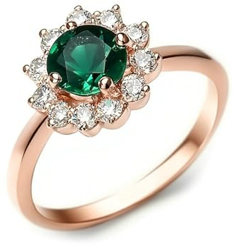 Skcess 9K Roségold Engagement Ring, Wedding Ring Synthetischer Smaragd Grün Moissanit Größe 61 (19.4)