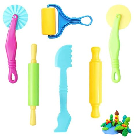 6 Teiliges Knete Zubehör Kinder,Knetwerkzeug für Ab 2 Jahre,Knetzubehör Set,Knetspielzeug für Play Doh Zubehör,Knetset,Plastilin Kneten Werkzeuge mit Robusten Knetwerkzeugen,Kinderknete Sandzubehör