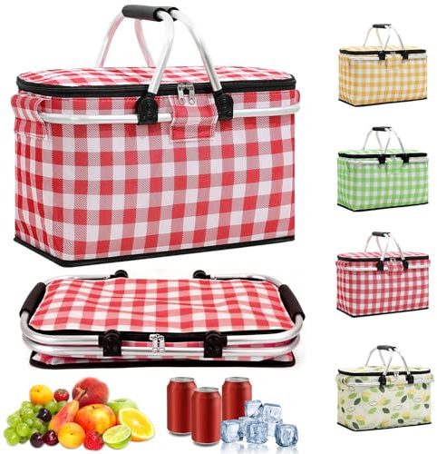 Hengrongshen 18L Einkaufskorb Faltbar, Einkaufskorb mit Kühlfunktion, mit Deckel, Korb Einkaufen, Kühlkorb Klappbare, Kühlbox Tragbare, Tragekorb, Isoliert für Reisen, Picknick, Einkaufen