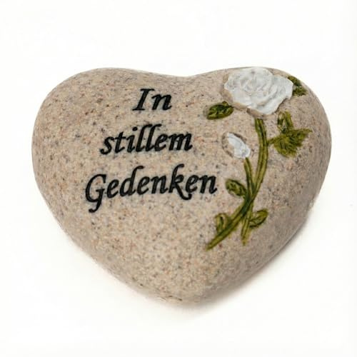 Tiwoca Grabschmuck Herz In stillem Gedenken wetterfest - EIN emotionales Trauergeschenk für eine würdige Dekoration für Grab oder Urne - Beigabe zu Grabstein oder Grabgesteck auf dem Friedhof