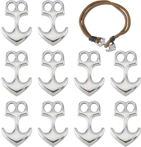 SUPERFINDINGS 10er Pack Legierungs Ankerhaken Schmuck Verschlüsse 32,5x21,5mm Doppelloch Verbindung Lederkordel Enden Ankerverschluss DIY Lederkordel Armbänder Schmuckherstellung Edelstahlfarbe