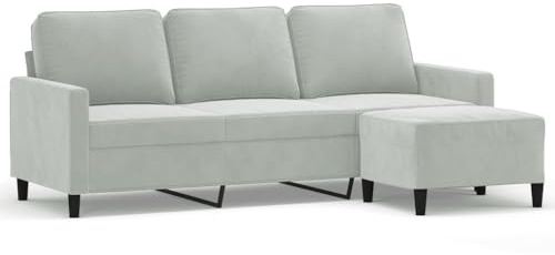 XHNIFBN 3-Sitzer Samt Sofa Hellgrau 198 x 77 cm mit Hocker Modernes Wohnzimmer Couch Set Komfortabel Robust 110 kg Sitzkraft für Living Room Bedroom küchensofa