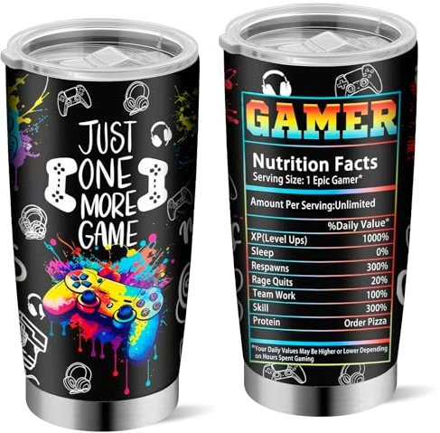 Gamer Gifts for Men & Boys - Gaming Cup for Teenage Boy, Teen Video Game Accessories, 20oz Insulated Stainless Steel Tumbler Coffee Mug for Dad Husband Boyfriend - Birthday Valentines Easter Christmas