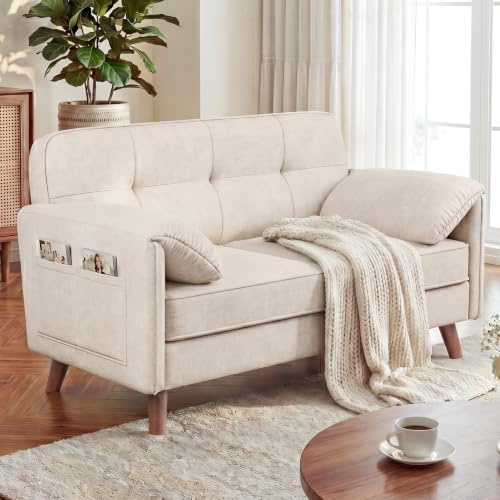 YOUDENOVA Sofa 2 Sitzer Klein, 145cm Mini Sofa mit weichen Armlehnen, Kleines Sofa für Jugendzimmer, Wohnzimmer, Wohnung, Büro, Couch mit Einfache Montage, Chenille Beige