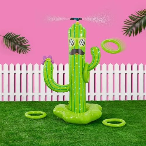 Inflatable Cactus Sprinkler Ring Toss Game Kids Outdoor Water Toy Garden Summer Fun
