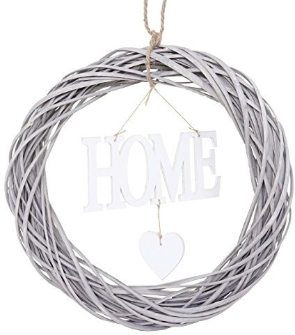 Türkranz Home rund, Dekokranz Wandkranz Kranz, Holz Ø 40cm MVG weiß-grau