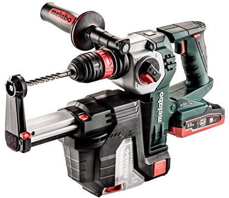 Metabo/Aku-Kombihammer KHA 18 LTX BL 24 Quick Set ISA + integrierte Staubabsaugung, Bohrtiefenanschlag, Zusatzhandgriff, Akkupacks und Ladegerät 18 V/3,5 Ah/2,2 J/0-1200/min Schwarz, Grün, Grau