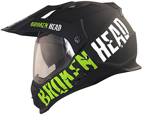Broken Head made2rebel Motocross-Helm grün mit Visier - Enduro-Helm - MX Cross-Helm mit Sonnenblende - Quad-Helm (XS 53-54 cm)