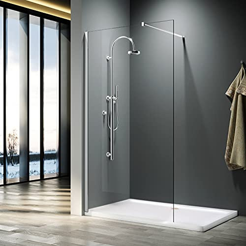 ELEGANT 1000mm Wet Room Shower Enclosure Easy Clean Screen Panel with 700x1600mm Walk in Stone Shower Tray and Waste