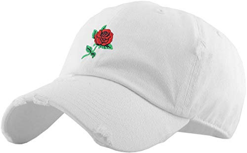 KBETHOS Baseballkappe mit Rosenblüten und Aufschrift Love Good Vibes, verstellbar, Unisex, Weiße Rose, Vintage, Einheitsgröße