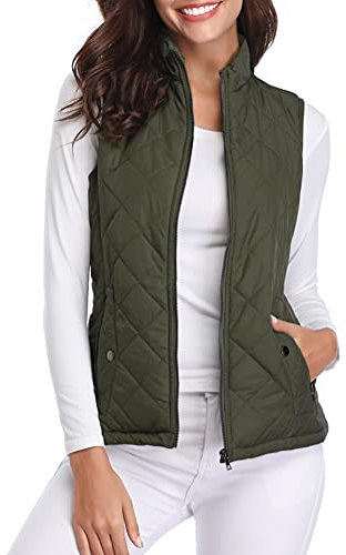 fuinloth Gilet Donna Smanicato Primaverile Autunno Invernale Panciotto Dritto Giacche Leggeri Senza Maniche Giacca Verde M