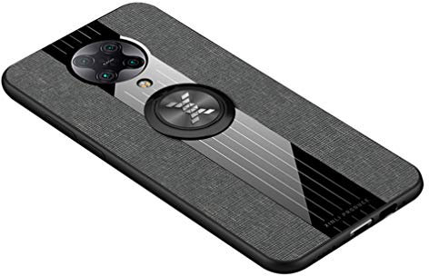 HAOTIAN Hülle für Xiaomi Poco F2 Pro 5G, 360 Grad Ring Stand [Kompatible Magnetische Autohalterung] Schutzhülle, [TPU Rahmen] Handyhülle, Stoff - Backcover Cover Canvas Design. Grau