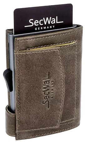 SecWal Kartenetui mit Münzfach Druckknopf inkl. Geschenkbox - Made in Germany - Echtleder Mini Geldbörse inkl. E-Book für Damen und Herren - RFID Schutz Geldbeutel klein (Vintage Grün)