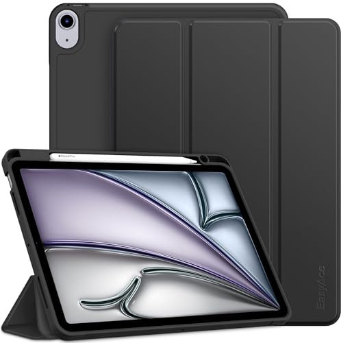 EasyAcc Hülle für iPad Air 11 Zoll M3 /M2 2025/2024, iPad Air 4/5 (10.9 Zoll, 5. /4. Generation) mit Stifthalter, Dünne Schutzhülle mit Weicher TPU-Rückdecke, Schwarz
