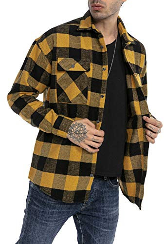 RED BRIDGE Chemise Casual pour Homme à Carreaux Shirt quadrillé Vintage Jaune-Noir M