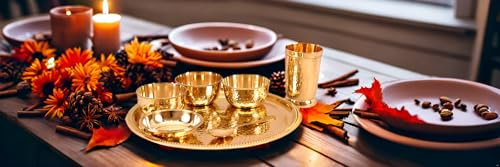 Vaisselle indienne en laiton ensemble de dîner traditionnel d'assiette de thali, bols, verre et cuillère magnifiquement fait à la main vaisselle pour cadeau (Dinnerware-Set04)