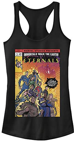 Marvel Eternals Retro Comic Cover Poster Juniors Racerback Tank T-Shirt, Noir, Taille L Femme