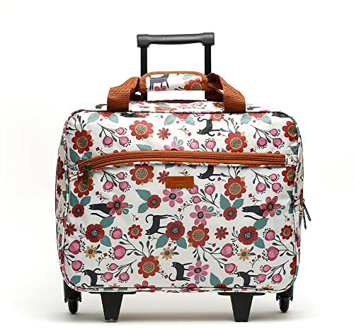 MISAKO Catflor Rollkoffer mit Aufdruck - Tragbarer Laptop-Trolley mit Rollen - Reisekoffer mit Laptop- und Dokumentenfach Catflor Beige 39 X 44 X 15 cm