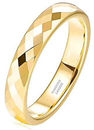 Zakk Ring Damen Herren Rosegold Schwarz Wolfram Schmal 4mm Breit Facetten Poliert Verlobungsringe Eheringe Partnerringe (Gold,62 (19.7))