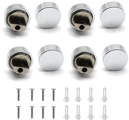 Lot de 8 clips flottants en alliage de zinc pour miroir - Fixation murale - Pour miroir de salle de bain - Fixation fixe (rond)