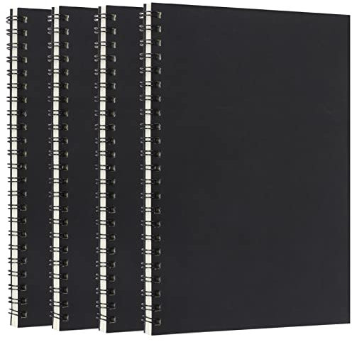 Skycase 4 Stück A5 Spiral Notizbuch,Spiralblock Notizbücher, Notizblock mit Spiralbindung,A5 liniert Tagebuch,Ringbuch Notizblock für Reisen Memos Büro Schule,120 Seiten/60 Blatt,201x140mm,Schwarz