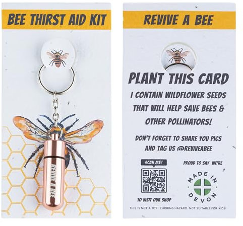 Revive a Bee Rose Gold Bee Revival Kit, Keyring with Sugar Syrup & Plantable Packaging to Rescue Bees, Perfect Gifts for Nature Lovers
