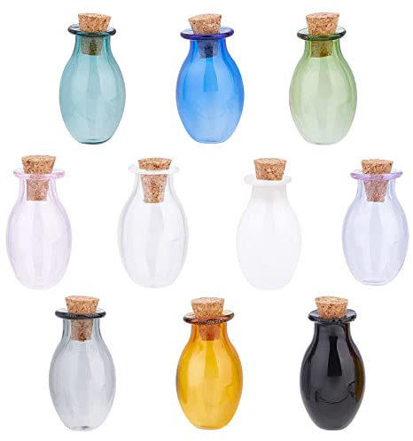 PH PandaHall Mini bouteilles de couleur en verre,10 couleurs Ovale Souhaitant Bouteille Petits pots Flacons Bouteilles mignonnes avec bouchon de liège pour décoration de fête de mariage Arts Craft