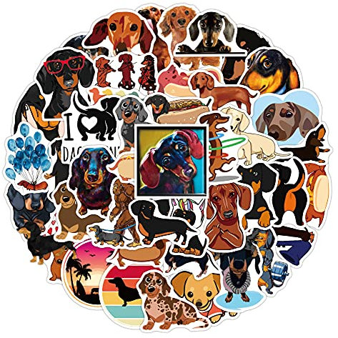 LYLSDSB 50 Stück Dackel Aufkleber Kawaii Tier Hunde Sticker für Laptop Skateboard Fahrrad DIY Dekoration Scrapbook Tagebuch Fotoalbum Koffer Motorrad Autos Vinyl Graffiti Aufkleber