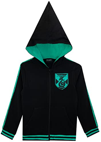Harry Potter Jungen Slytherin Hoodie mit spitzer Kapuze Schwarz 134