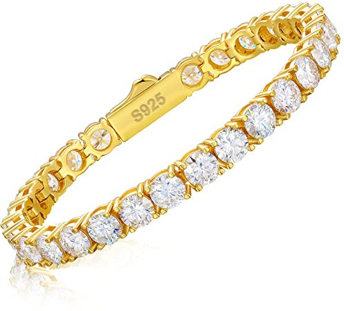 Moissanit-Tennisarmband für Damen und Herren, 2,11–21 Karat, Moissanit-Armband, 18 Karat weiß/gelbvergoldet, 925er-Sterlingsilber, Armbänder 2/3/4/5 mm, D-Farbe, VVS1, runde Brillantschliff-Armbänder