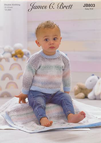 James Brett Double Knit Knitting Pattern Baby Rib Detail Sweater Blanket & Hat (JB803)