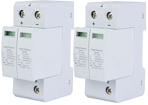 Scaricatore di Sovratensione 2P 40KA, 2 Pezzi Montaggio su guida 2P, Scarica fotovoltaica a bassa tensione CC, Materiale ignifugo in PC Dispositivo di Protezione Contro le Sovratensioni a Bassa
