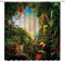 TITINGLUCK Tropischer Dschungel Landschaft Duschvorhang Badezimmer Dekor Wildes Tier Hirsch Papagei Leopard Home Badewanne Polyester Vorhang 300x200cm/118x79in(WxH)