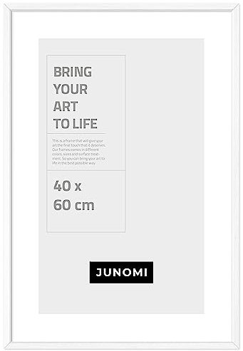 JUNOMI® Cadre photo 40 x 60 cm en bois blanc | Cadre photo blanc avec verre Plexi incassable | Cadre photo en bois
