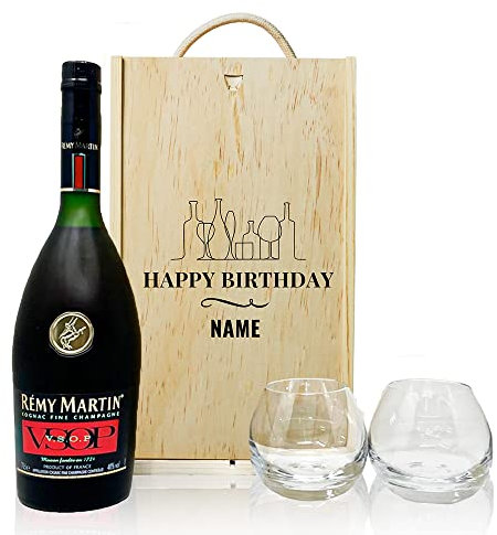 Personalised Remy Martin VSOP Cognac Champagne Happy Birthday Gift Set with Glasses