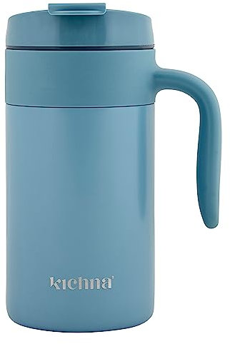 Kichna Brewer Travel Coffee Tumbler with Flip Lid Lock | Double Walled Stainless Steel Vacuum Travel Mug | BPA Free Lid Leak & Spill Proof | Keep Cold for 14Hrs or Hot for 3Hrs 550ml - Powder Blue