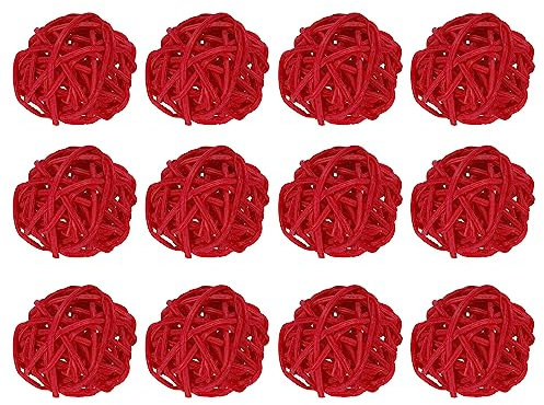 sourcing map 20 Pcs Wicker Rattan Balls Decorative Balls 1.2Inch for Vase Fillers,Wedding,Garden,Hallway Party, Red