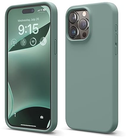 elago Flüssig Silikon Case Kompatibel mit iPhone 15 Pro Max Hülle, Premium Silikon Handyhülle, Ganzkörper Schutzhülle [4 Lagige Stoßfeste Struktur], Kratzfestes Weiches Mikrofaserfutter (Nachtgrün)