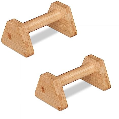 Relaxdays Parallettes, 2er Set, Liegestützgriffe Bambus, HBT: 10,5 x 14 x 23 cm, Calisthenics, Handstand Stütze, Natur