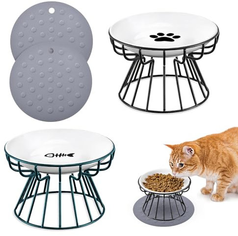 Cat Feeding Bowl,2 pieces Cat Bowls Elevated Pet Bowl - Ceramic Raised Cat Bowl with Stand Anti Vomiting and Prevent Neck Pain Water Bowls for Cats Puppy Dogs