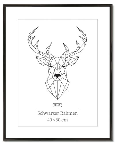 KHG Bilderrahmen aus Kunststoff mit stabilem Glas und Passepartout, zum Aufhängen oder Hinstellen, Ideal für Portraits, Urkunden, Poster - schwarz, 40x50 cm