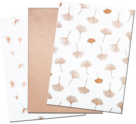 LIAPAWPAW 30 Sheets Rose Gold Tissue Paper for Gift Bags, Metallic Ginkgo leaves Dandelion Gift Wrapping Tissue Paper Bulk, Elegant Art Tissue for Graduation, Birthday Party Weddings,19.7x13.8inch