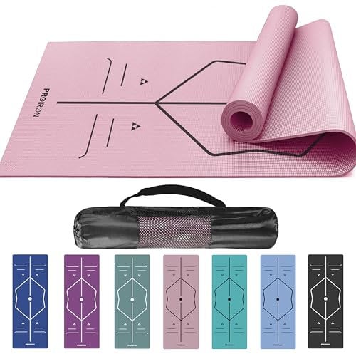 PROIRON Yoga Mat with Alignment Exercise Fitness Mat Extra Thick Non-Slip Training Mats for Sports Pilates Gym Mats Resistance Mat with Carrying Bag 173 x 61 x 0.4 cm - Pink